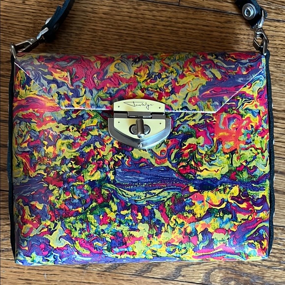 Vibrant Multicolor Rosinante Tal Hand painted leather crossbody bag - Picture 1 of 12